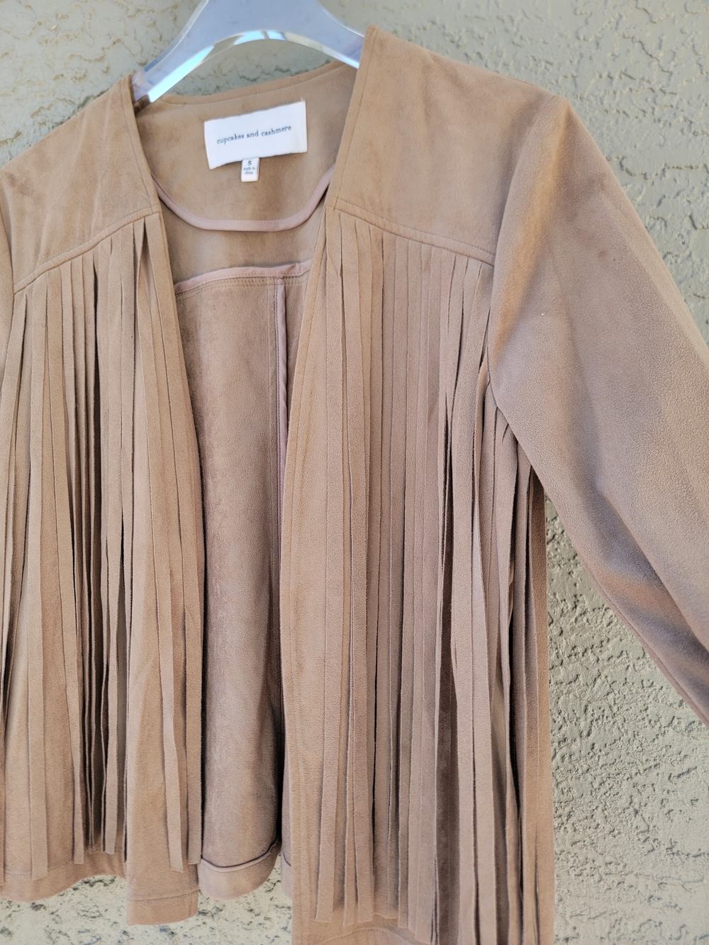 Cupcakes and Cashmere Faux Suede Fringe Jacket Tan Boho Western cowgirl Small - Picture 5 of 10